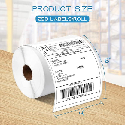 MFLABEL 4x6 Direct Labels, Perforated, Commercial Grade, for Thermal Printer, 250 Labels1 Roll, 2 Rolls