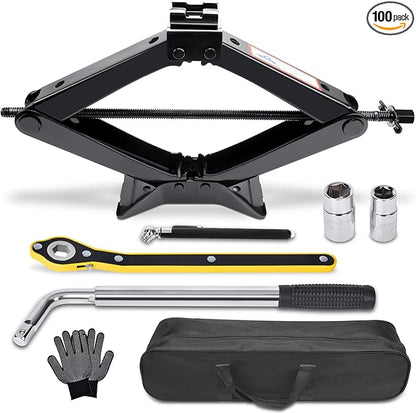 Scissor Jack 3 Ton (6610 lbs) Tire Changing Kit with Lug Wrench - Emergency Kit for Car, SUV, MPV
