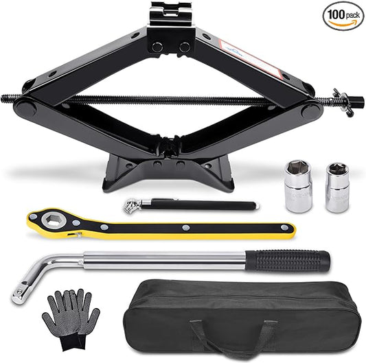 Scissor Jack 3 Ton (6610 lbs) Tire Changing Kit with Lug Wrench - Emergency Kit for Car, SUV, MPV