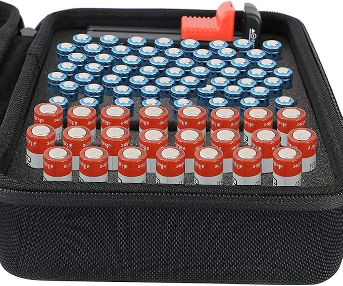 khanka Hard Battery Organizer Storage Box, Carrying Case Bag Holder - Holds 116 Batteries AA AAA C D 3V 9V with Battery Tester (BATTRIES are NOT Included.)