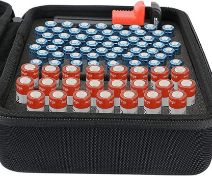khanka Hard Battery Organizer Storage Box, Carrying Case Bag Holder - Holds 116 Batteries AA AAA C D 3V 9V with Battery Tester (BATTRIES are NOT Included.)