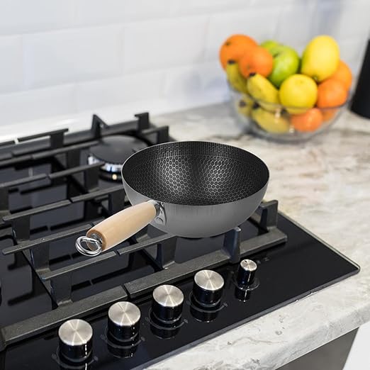 Luxshiny Stainless Steel Frying Pan Honeycomb Skillet Wok Pan 15 Inch Metal Saucepan Cooking Pot Nonstick Kitchen Cookware