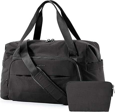 BAGSMART Travel Duffle Bag, Weekender Bags for Women Large Carry on Overnight Bag, Gym Bag with Trolley Sleeve, Personal Item Travel Bag Workout Dance Bag, Black