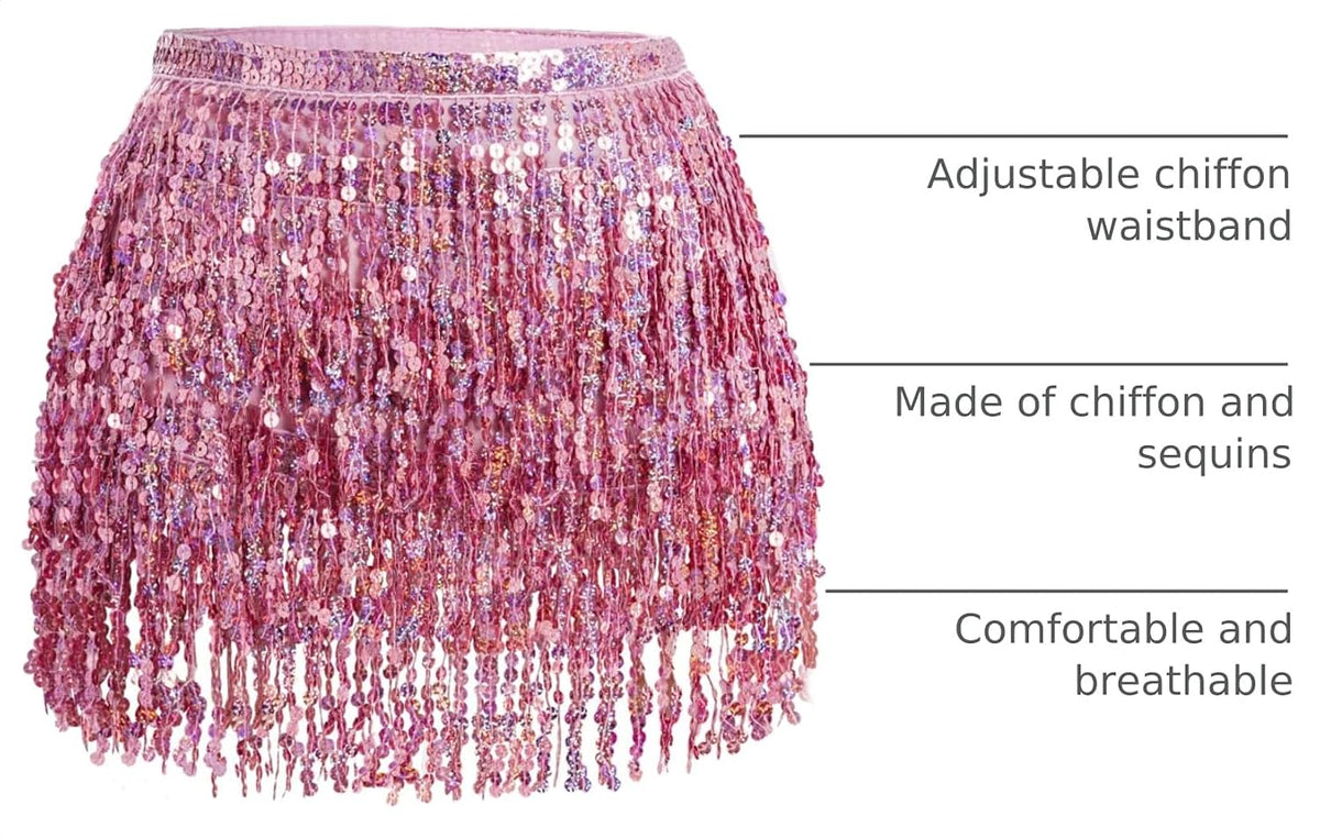 SUMERSHA Women's Sequin Tassel Belly Dance Hip Scarf