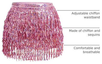 SUMERSHA Women's Sequin Tassel Belly Dance Hip Scarf