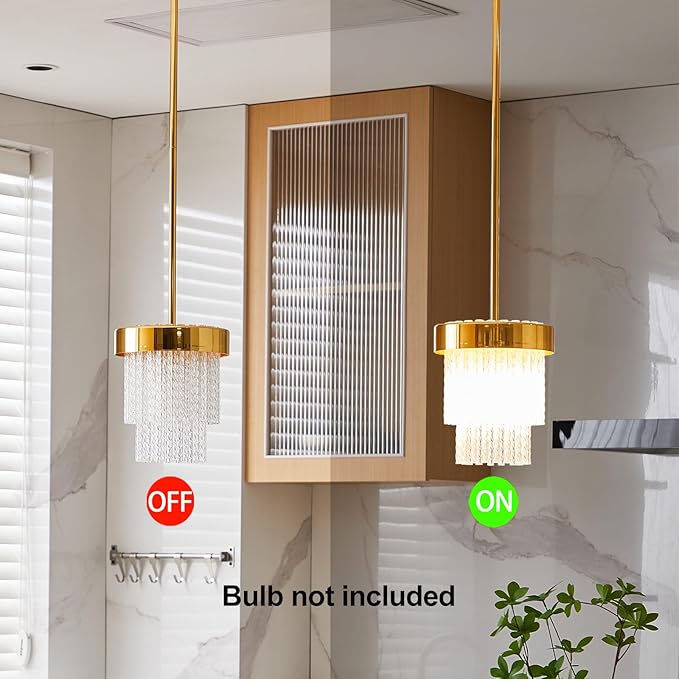7-inch pendant lamp, modern crystal pendant lamp, E26, 1 kitchen island pendant lamp, golden pendant lighting for hallway and dining room (gold, 1 unit)