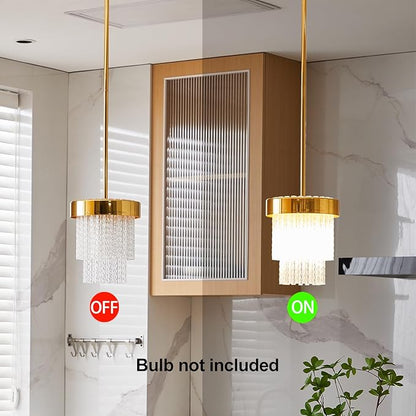 7-inch pendant lamp, modern crystal pendant lamp, E26, 1 kitchen island pendant lamp, golden pendant lighting for hallway and dining room (gold, 1 unit)