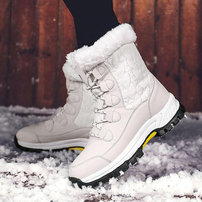 SACFOF Womens Snow Boots Winter Waterproof Warm Fur Lined Mid Calf Booties Lace Up Outdoor Anti-Slip Ankle Boots Walking Winter Shoes