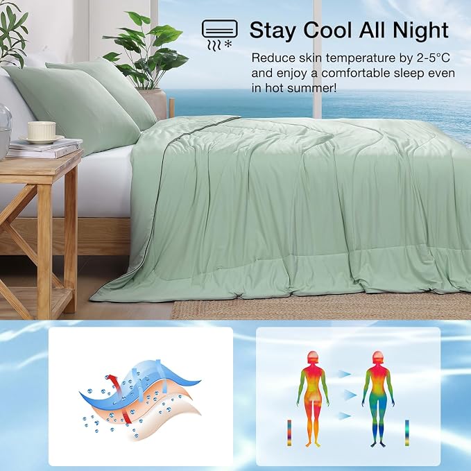 Monbix ChillChilla Cooling Comforter Queen Size-1 Pieces Cooling Blankets for Hot Sleepers and Night Sweats, Double-Sided Summer Queen Comforter , Breathable Lightweight Blanket Grey Only