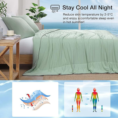 Monbix ChillChilla Cooling Comforter Queen Size-1 Pieces Cooling Blankets for Hot Sleepers and Night Sweats, Double-Sided Summer Queen Comforter , Breathable Lightweight Blanket Grey Only
