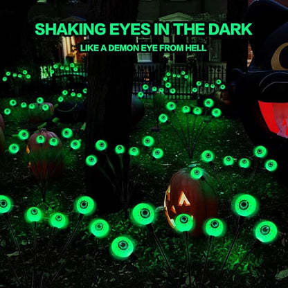 Halloween Decorations Outdoor Solar Scary Eyeball Lights,2PACKS 12LED Green Eyeball Swaying Firefly Lights,Waterproof Solar Halloween Path Lights for Yard Garden Lawn Party Decor