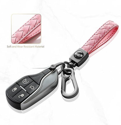 Carabiner Keychain, Universal Heavy Duty Woven Handmade Leather Key Chain, Car Fob Key Keychains with 360 Degree Rotatable Snap Swivel and Anti-Lost D-Ring for Men and Women, Gunmetal - Pink