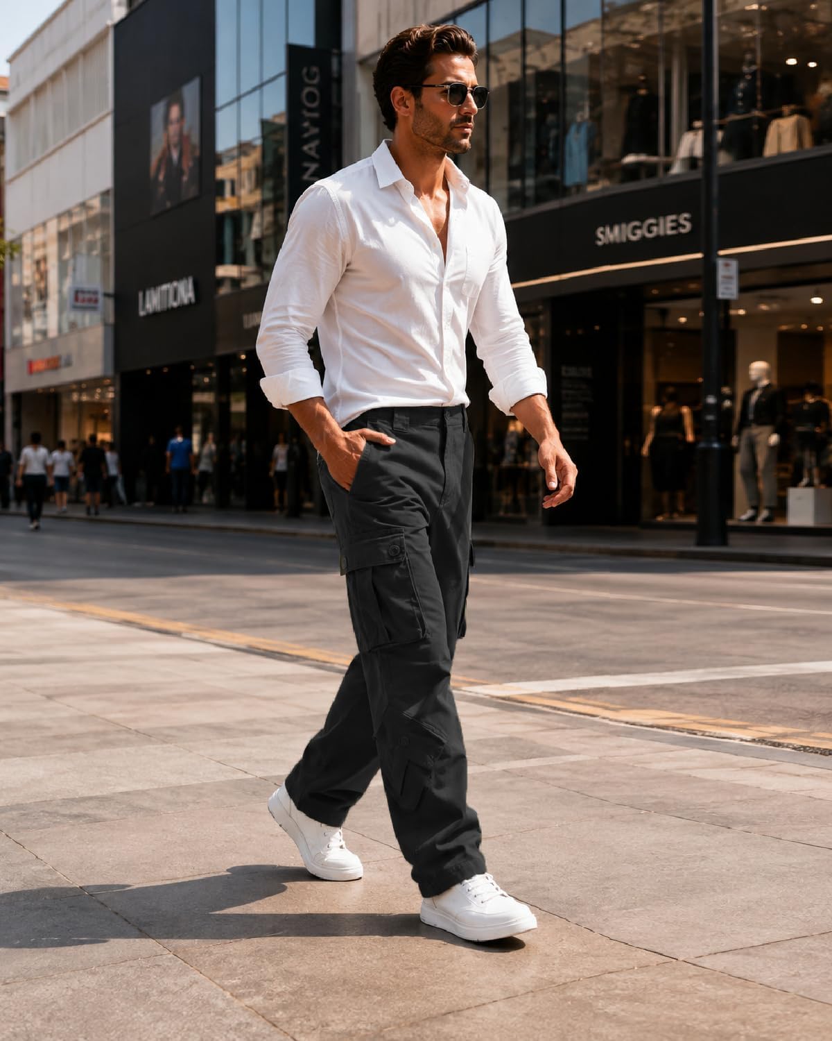 Matchstick Men's Cargo Pants, Cotton 8-Pocket Utility Work Pants, Drawstring Waist Adjustable Hem for Casual, Hiking, Outdoor