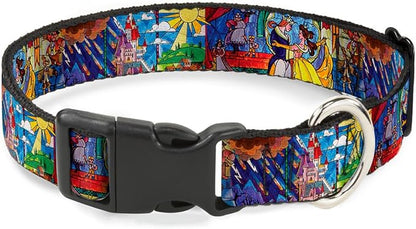Buckle-Down Beauty  The Beast Stained Glass Scenes Plastic Clip Collar, Small9-15"