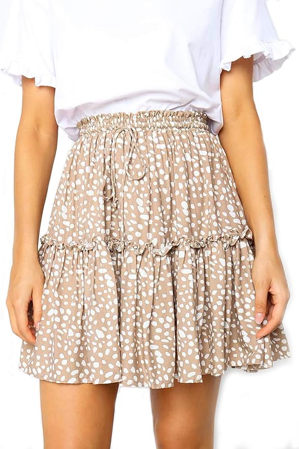 Relipop Women's Flared Short Skirt Polka Dot Pleated Mini Skater Skirt with Drawstring