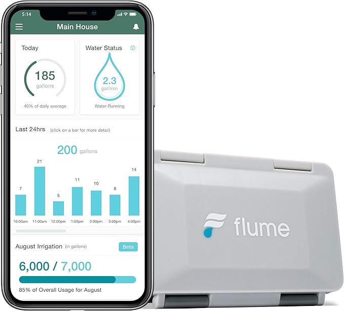 Flume2 Smart Home Water Monitor and Leak Detector  Real-Time Water Usage Tracking, Easy Installation, No Plumbing Required