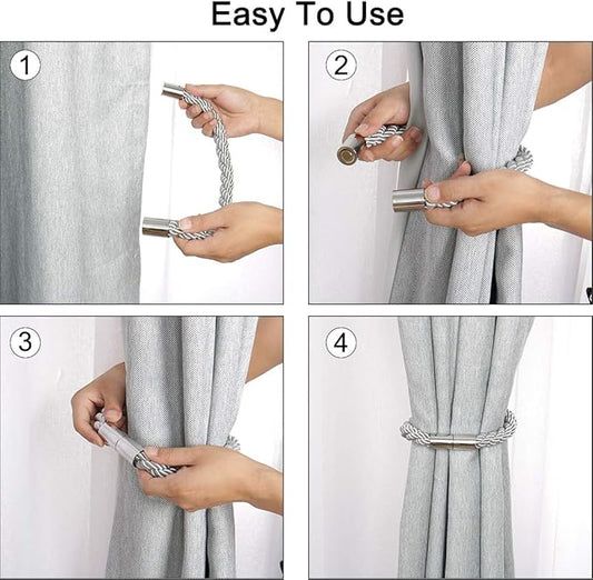 uxcell 2 Pack Magnetic Curtain Tiebacks 21.7 Inch Curtain Holdbacks Window TieBack Clips Decorative Rope Curtain Holdback Holder Gray