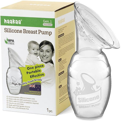 haakaa Manual Breast Pump for Breastfeeding, Silicone, Clear 4oz100ml
