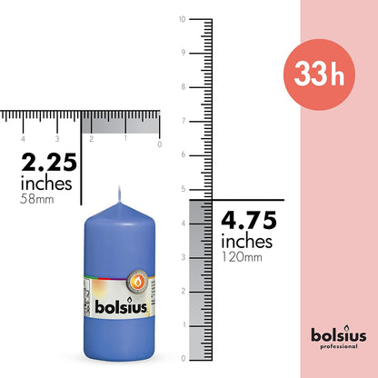 BOLSIUS 3 Blue Pillar Candles - 2.25 x 4.75 Inches - Premium European Quality - Individually Wrapped - 33 Hours Burn Time Dripless Smokeless Unscented Dinner, Wedding, Party, & Restaurant Candles