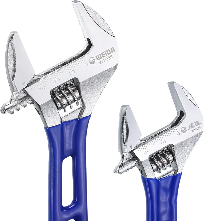 HARFINGTON 1pcs Adjustable Wrench 4" Jaw 0.9" with Rubber Handle, SilverBlue