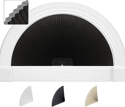 SEEYE Arch Window Blackout Shades, Pleated Fabric Blind (Radius: 24'') Half Circle Cellular Cordless Semicircular Blinds with No Tools, Half-Round Shade Easy to Cut and Install, Beige