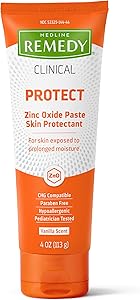 Medline Remedy Clinical Zinc Oxide Paste Skin Protectant (4 oz Tube), Vanilla Scent, Diaper Rash Cream, Incontinence Care, Wetness Protection, Paraben Free, Hypoallergenic, Adults, Children