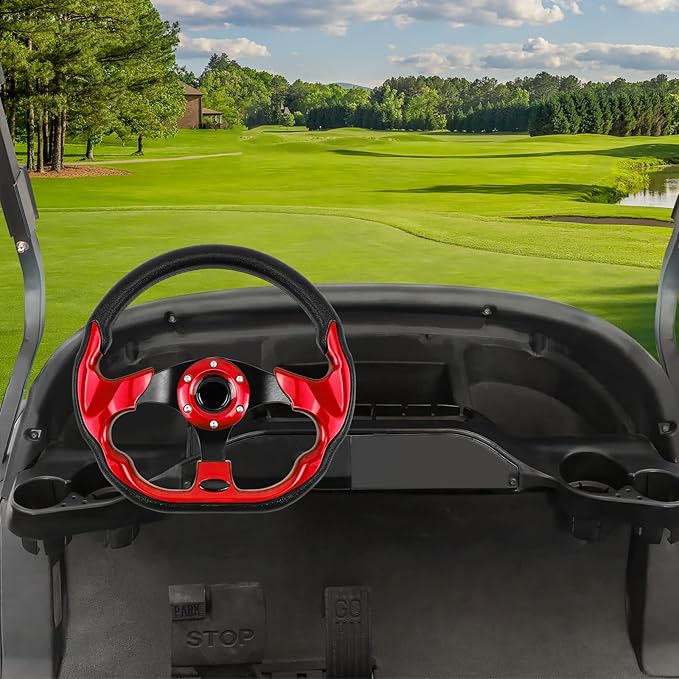 LOSCHEN Golf Cart Steering Wheel Universal Design Fit for Club Car Ds and Precedent EZGO RXV & TXT, Fit for Yamaha Golf Cart Steering Wheel-Red