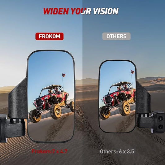 Frokom UTV Side Mirror, UTV Mirrors Fit Pro-Fit Cage Compatible with Polaris Ranger 570 900 XP 1000 2015-2023 General 1000,Can Am Defender Maverick Trail,Breakaway and 360 degree Adjustable mirrors