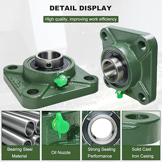 2 Pack UCF205-16 Pillow Block Bearing - Square Flange Mounted Pillow Block Bearings - Bearing Steel Bearings with 1" Bore - Self Alignment, Solid Cast Iron Base
