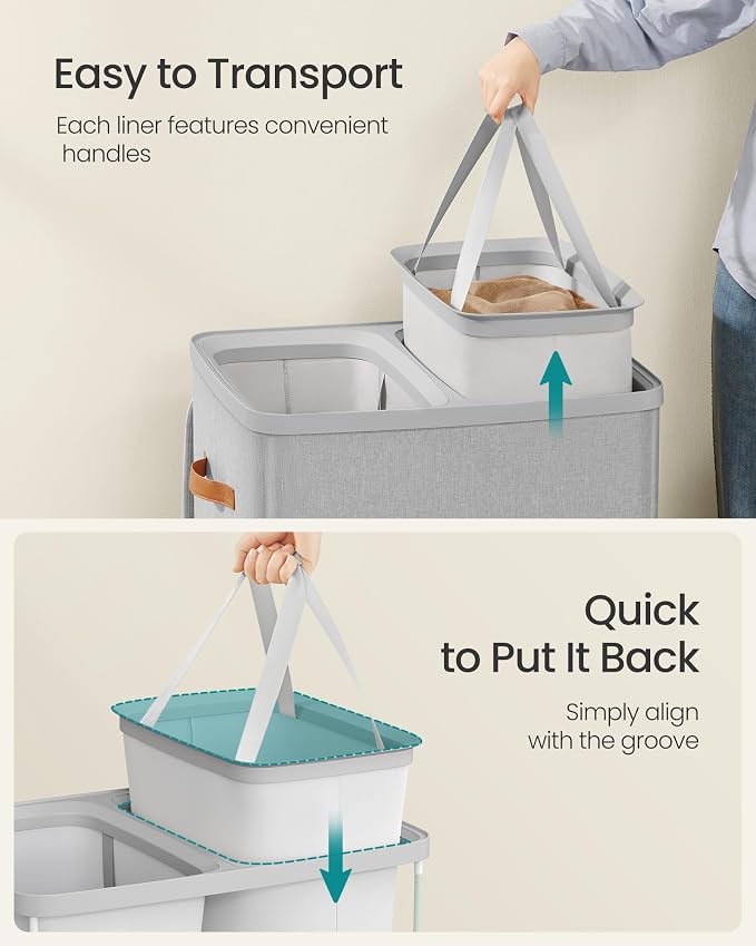 SONGMICS Laundry Basket, 170L Laundry Hamper with Lid, 2 Removable Bags