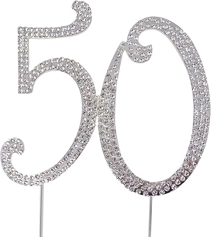 Honbay 50 Birthday Cake Topper Sparkly Bling Alloy Crystal Rhinestones Cake Topper Cake Decoration for 50th Birthday or Anniversary Party (Silver)