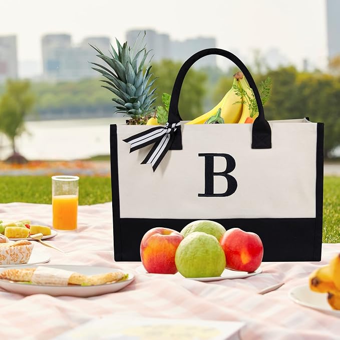 BAGAIL Letter B Versatile tote bag with personalized embroidery and durable canvas, perfect for various occasions and as a thoughtful gift.