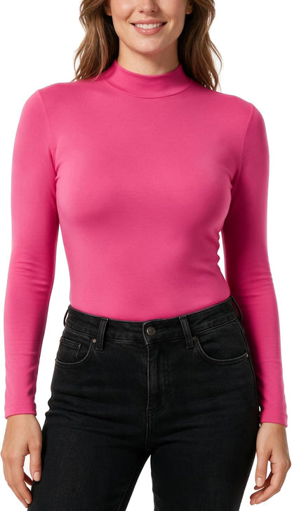 Women's Long Sleeve Mock Turtleneck Tops, Lightweight Baselayer Shirts, High Neck Pullover Undershirts Stretchy