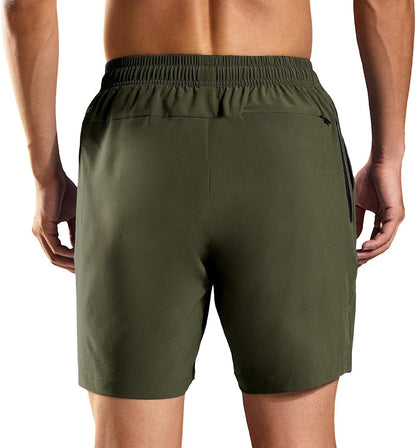 Men's Workout Running Shorts 7 Inch Lightweight Athletic with Zipper Pockets No Liner Quick-Dry Gym Active Shorts