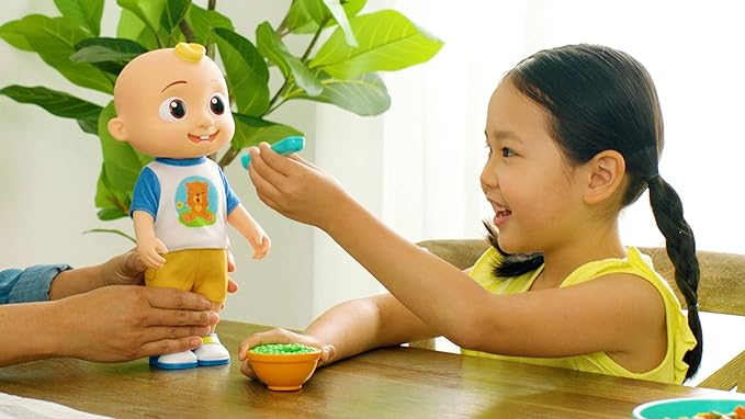 CoComelon Deluxe Interactive JJ Doll - Includes JJ, Shirt, Shorts, Pair of Shoes, Bowl of Peas, Spoon- Toys for Preschoolers