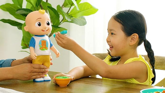 CoComelon Deluxe Interactive JJ Doll - Includes JJ, Shirt, Shorts, Pair of Shoes, Bowl of Peas, Spoon- Toys for Preschoolers