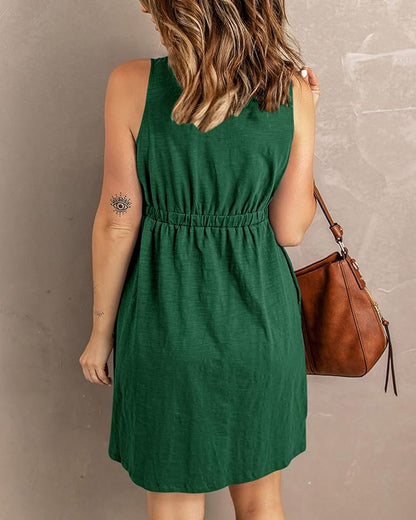 BTFBM Women Sleeveless Summer Dress 2025 Crewneck Ribbed Knit Ruffle Swing Button Down Beach Sun Mini Tank Short Dresses