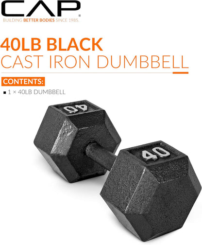 CAP Barbell Black Cast Iron Hex Dumbbell