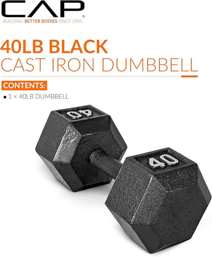 CAP Barbell Black Cast Iron Hex Dumbbell | 40LBS | Single or Pair