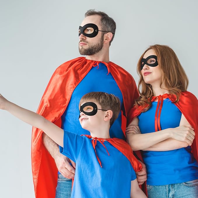 Superhero Black Eye Masks - Felt Halloween Dress Up Masks, Adjustable Black Masks with Elastic Rope - Great Party Cosplay Accessory - for Superhero Bandit Thief Adult Kids (2 Pcs)
