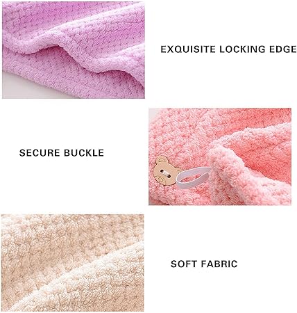 Microfiber Towel for Hair with Bear Button Super Absorbent Hair Towel Fast Hair Drying Towel Turban Wrap 9.84 Inch X 25.5 Inch Dry Hair Cap for Women Bath Shower Makeup (D)