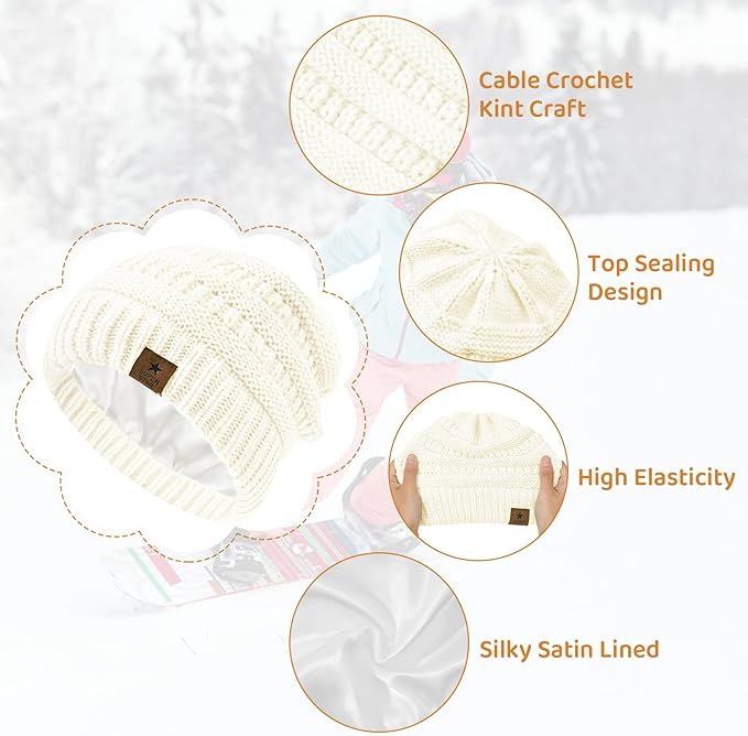 Century Star 3 Pack Baby Winter Hat Satin Lined Baby Beanie for Boys Girls Warm Knit Infant Toddler Hats Cap