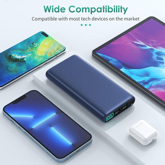 Portable Charger 38800mAh,LCD Display Power Bank,5 USB Outputs Battery Pack Backup,USB-C inout Dual Input Phone Charging Compatible with iPhone 16151413 Pro,Android Samsung Galaxy Pixel Nexus-Blue
