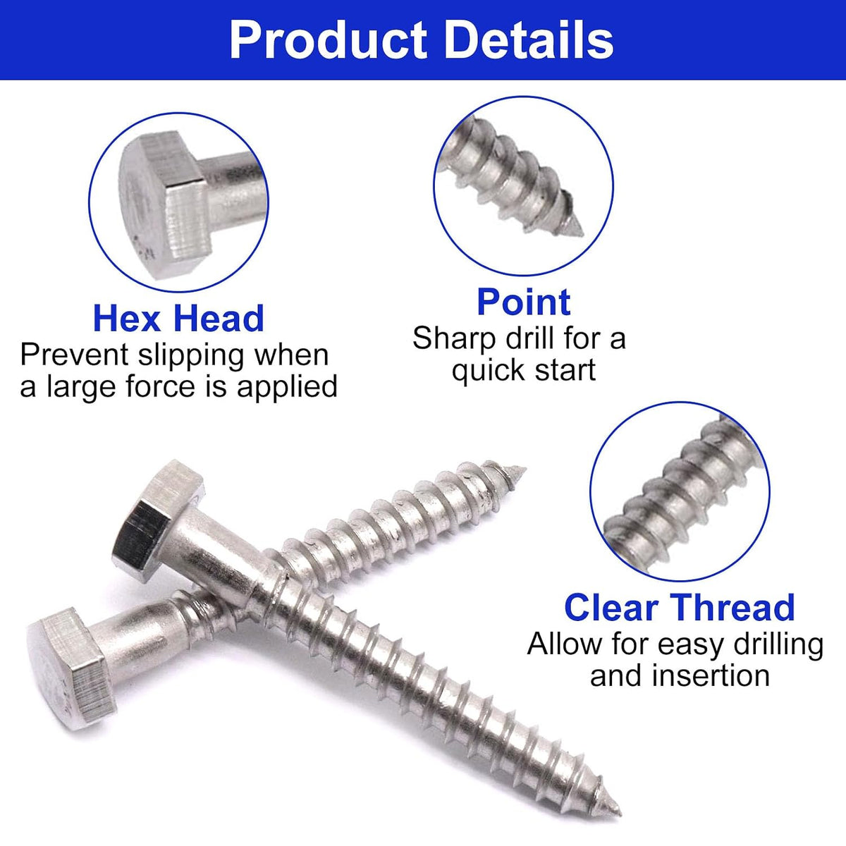 3/8" X 3-1/2" Hex Lag Screws, 304 Stainless Steel Lag Screws Bolts for Wood (16PCS, Black)