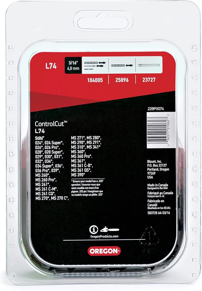 Oregon L74 ControlCut Replacement Chainsaw Chain for 18-Inch Guide Bar, 74 Drive Links, Pitch: .325", .063" Gauge, Fits Stihl Models with 18" bars and .325" Sprockets Gray