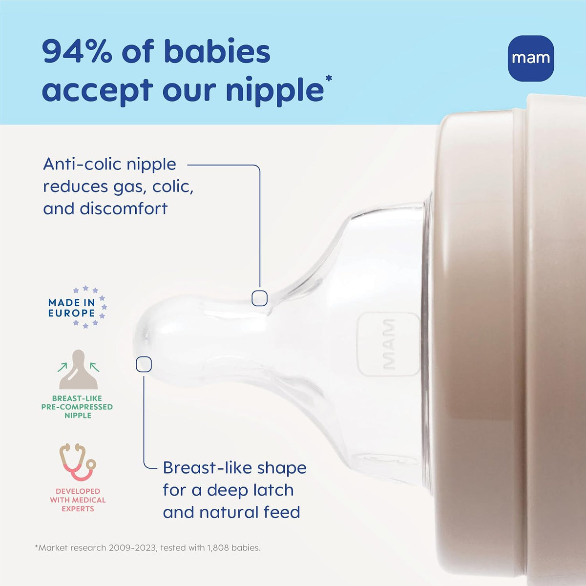 4.5oz Easy Start Anti-Colic Wide Neck Vented Baby Bottle, Extra Slow Flow Breastfeeding-Like Silicone Nipple, Reduces Colic, Gas & Reflux, Easy to Clean, BPA Free, 0+ Months, Made in Europe