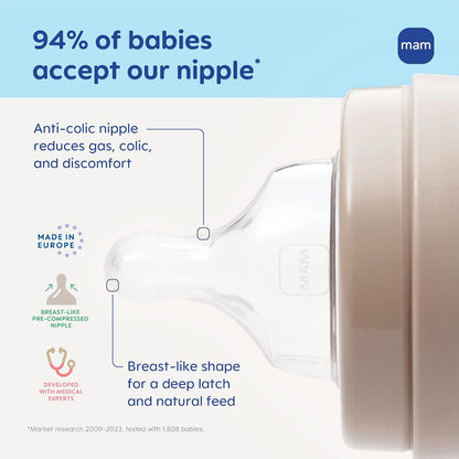 4.5oz Easy Start Anti-Colic Wide Neck Vented Baby Bottle, Extra Slow Flow Breastfeeding-Like Silicone Nipple, Reduces Colic, Gas & Reflux, Easy to Clean, BPA Free, 0+ Months, Made in Europe