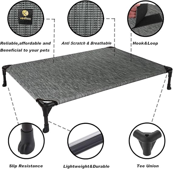 Veehoo Cooling Elevated Dog Bed, Portable Raised Pet Cot with Washable & Breathable Mesh, No-Slip Feet Durable Dog Cots Bed for Indoor & Outdoor Use, Medium, CWC1803-M