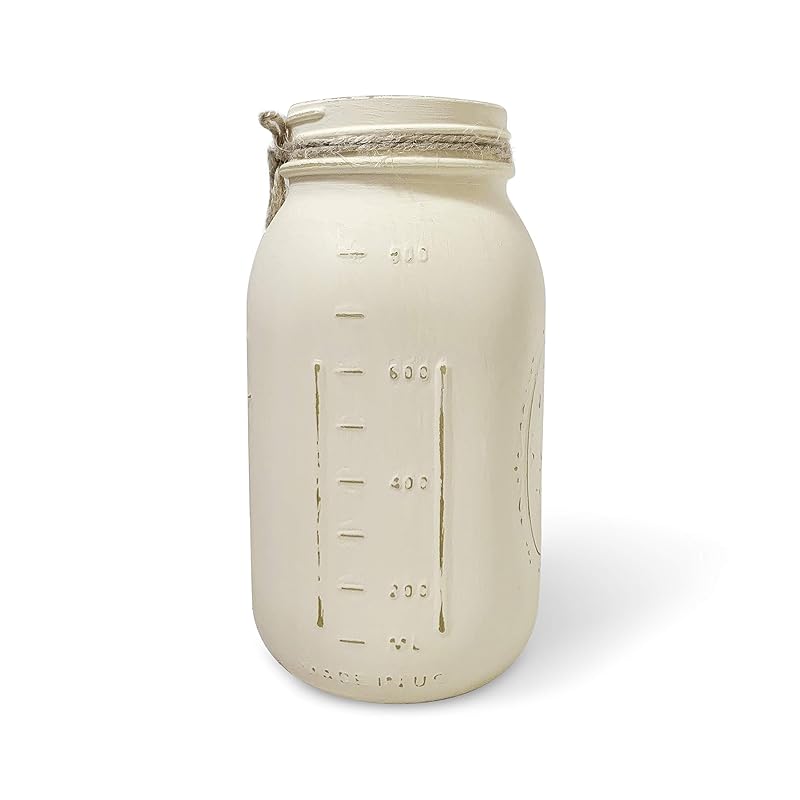 Ivory - Hand Painted and Distressed Mason Jar - Quart 32 oz. Regular Mouth, Rustic Farmhouse Painted Mason Jars, Vase For Wedding Centerpiece, Painted Mason Jar Quart, Rustic Mason Jars for Wedding