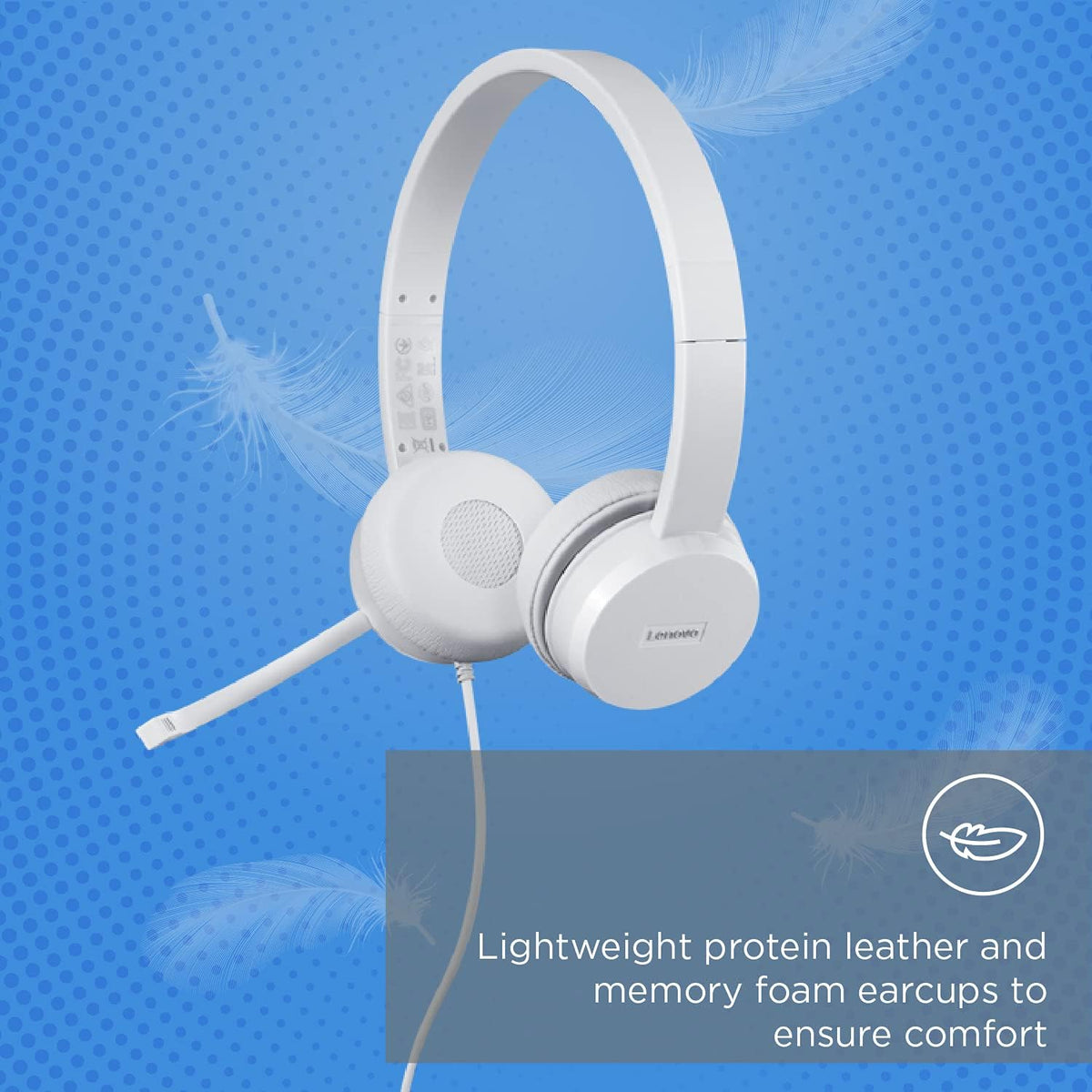 Lenovo 110 USB Stereo Headset, Noise Canceling, Adjustable Boom Mic for Right/Left Ear, Long Cable, Works with Chromebook, GXD1B67867, Silver,Gre